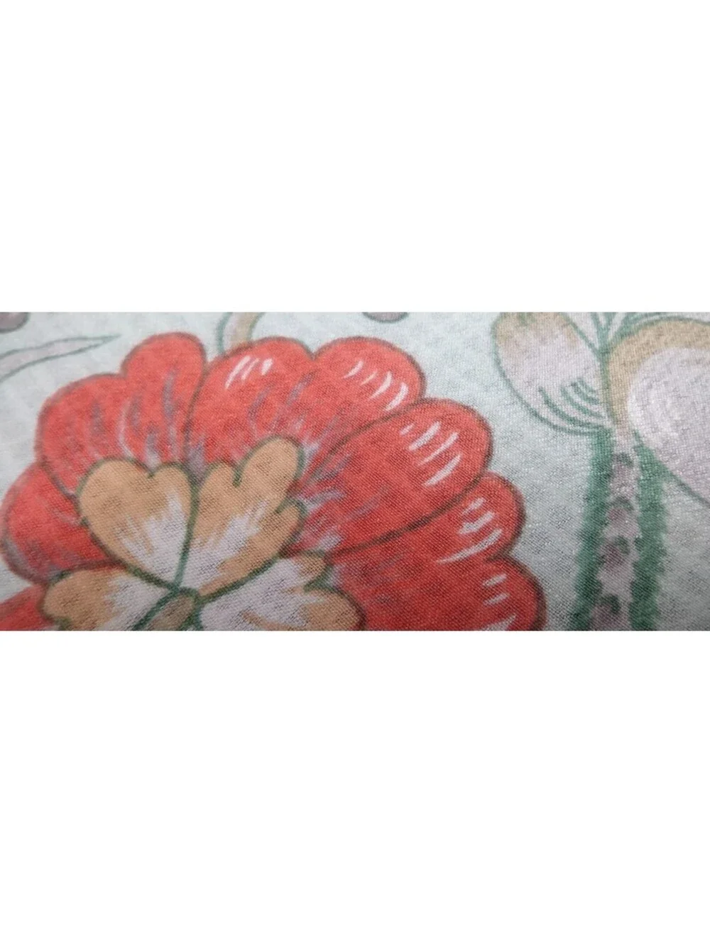 Vintage Cacharel Silk Rayon Scarf Bohemian Style Border Floral Mint Green Gray